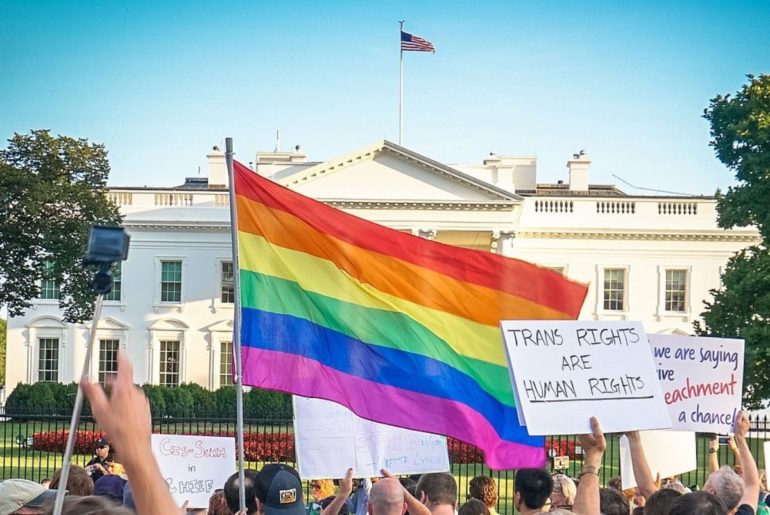 Trans and LGBTQ rights protesters in Washington, DC.