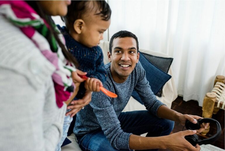 Family listening to music.