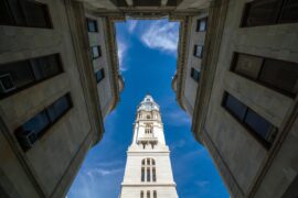 A view of City Hall and surrounding buildings in Philadelphia, where Cherelle Parker was the first woman and first Black woman elected as mayor.