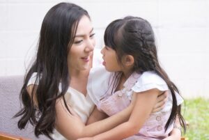 Mom comforting child