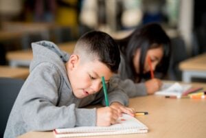 Student working at school
