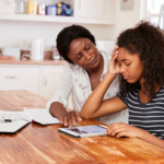 Mom comforting anxious teen
