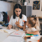 Mom admonishing young child