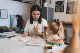 Mom admonishing young child