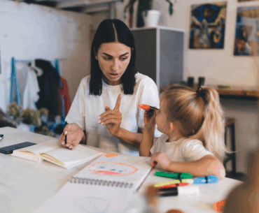 Mom admonishing young child
