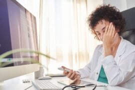 Doctor feeling overwhelmed and frustrated