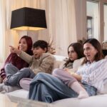 Tweens and parents watching movie