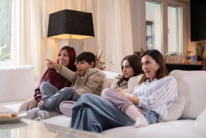 Tweens and parents watching movie