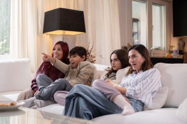 Tweens and parents watching movie