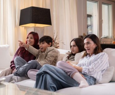 Tweens and parents watching movie