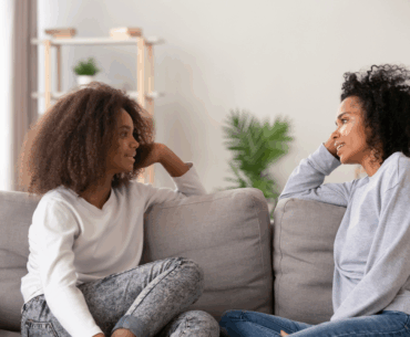 Mom and daughter talking