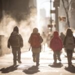 Kids walking to school in winter