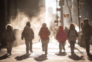 Kids walking to school in winter