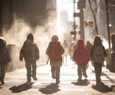 Kids walking to school in winter