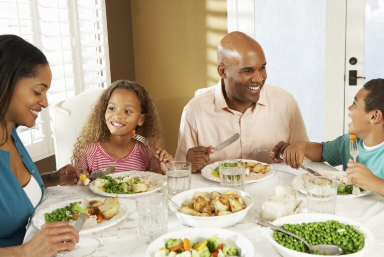 Family eating dinner together