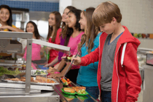Kids on school lunch line
