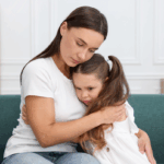 Mom hugging a sad child