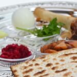 Passover seder plate with matzoh