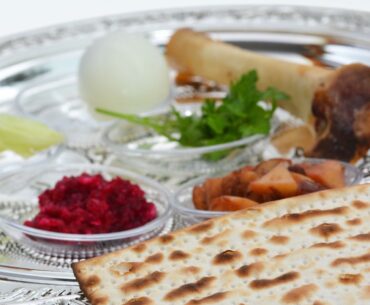 Passover seder plate with matzoh