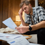 Man trying to budget household bills.