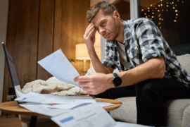 Man trying to budget household bills.