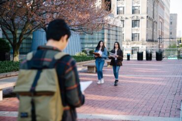 Students walking on college campus