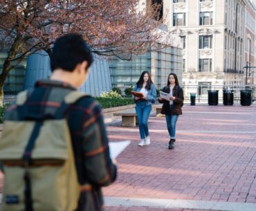 Students walking on college campus