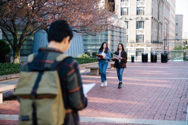 Students walking on college campus