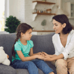 Mom comforting an anxious kid