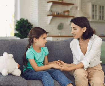 Mom comforting an anxious kid