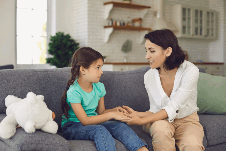 Mom comforting an anxious kid