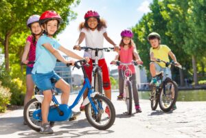 Neighborhood kids riding bikes