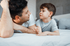 Father having a talk with son