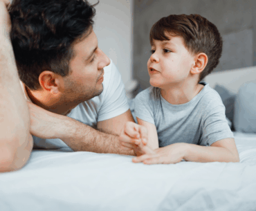 Father having a talk with son