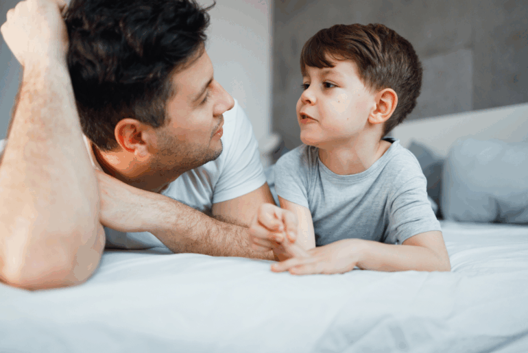 Father having a talk with son