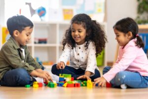 Preschool kids playing with blocks