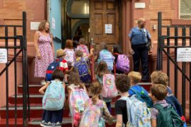 Elementary students enter NYC school